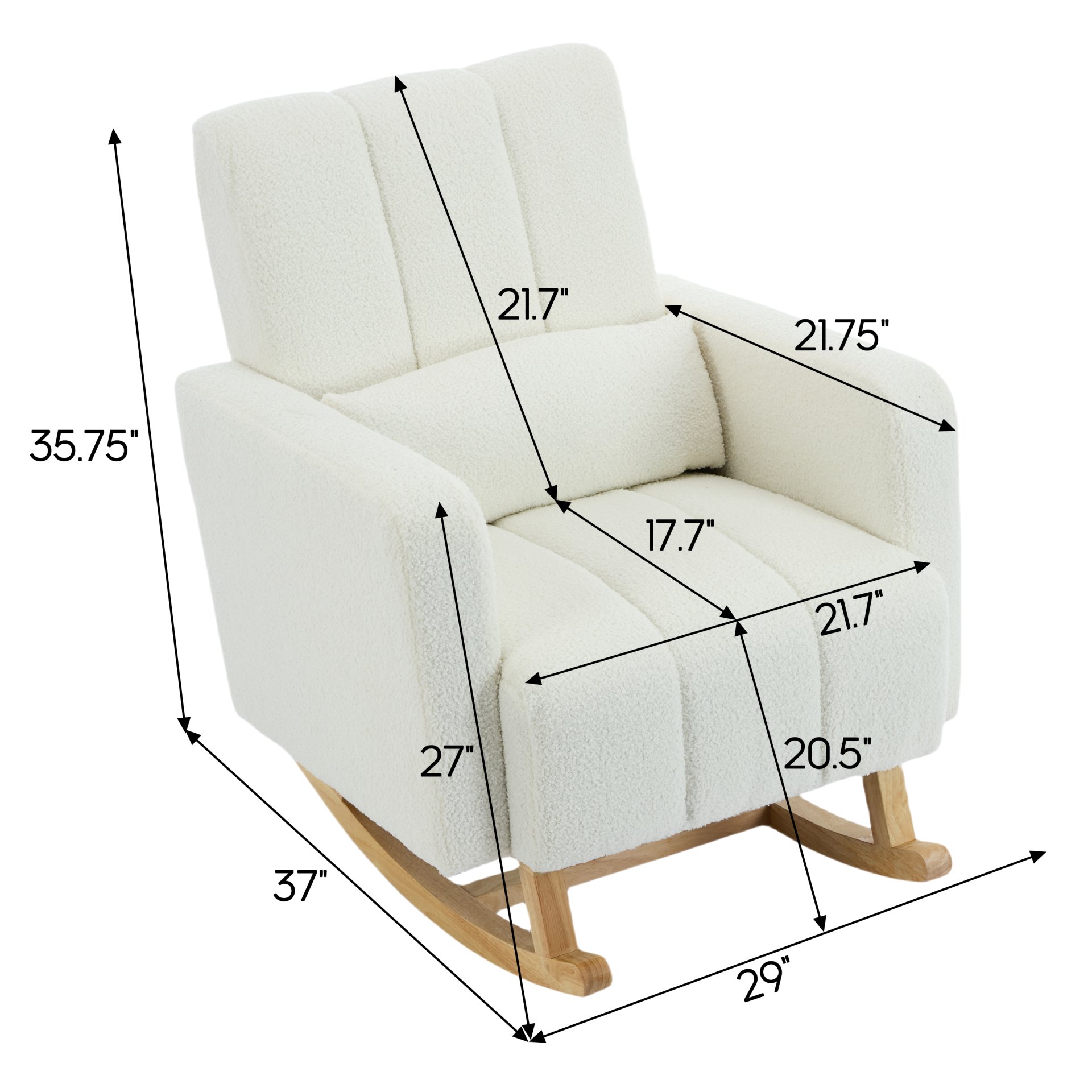 Accent Rocking Chair With Pillow, Spacious & Comfortable Seating For Living Room Or Bedroom - Cream White - Image 3