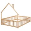 Full House-Shaped Headboard Floor Bed With Fence - Natural - Image 11