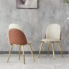 Modern Dining Chairs (Set of 2) With Gold Metal Legs - Beige - Image 2