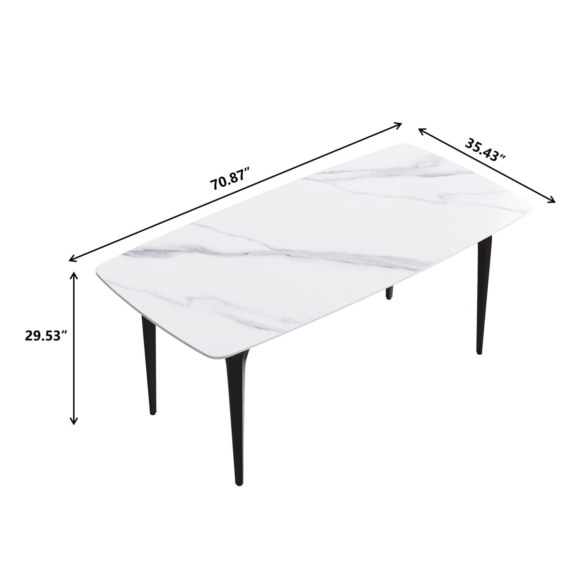 70.87" Modern Artificial Stone Curved Black Metal Leg Dining Table, Can Accommodate 6-8 People - White / Black - Image 3