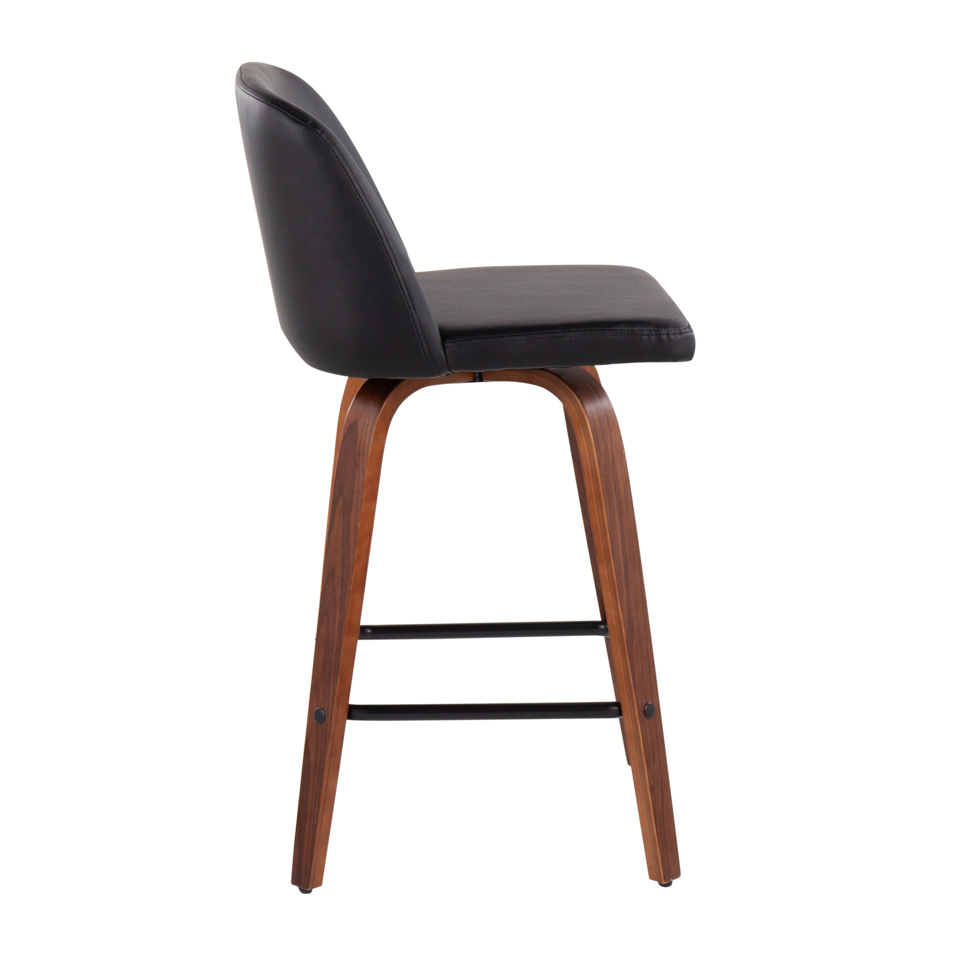Toriano - Mid-Century Modern Fixed Height Counter Stool With Square Footrest (Set of 2) - Walnut / Black - Image 3