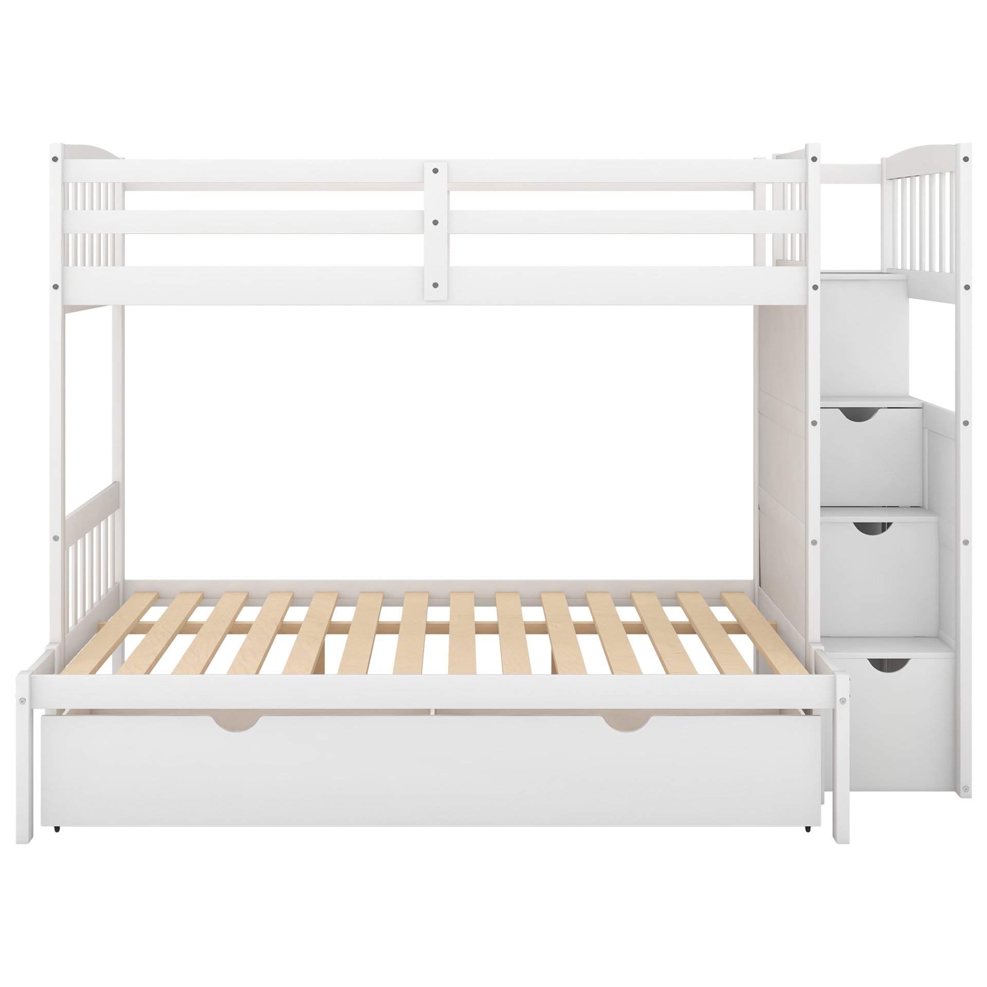 Twin Over Full / Twin Bunk Bed, Convertible Bottom Bed, Storage Shelves And Drawers - White - Image 7
