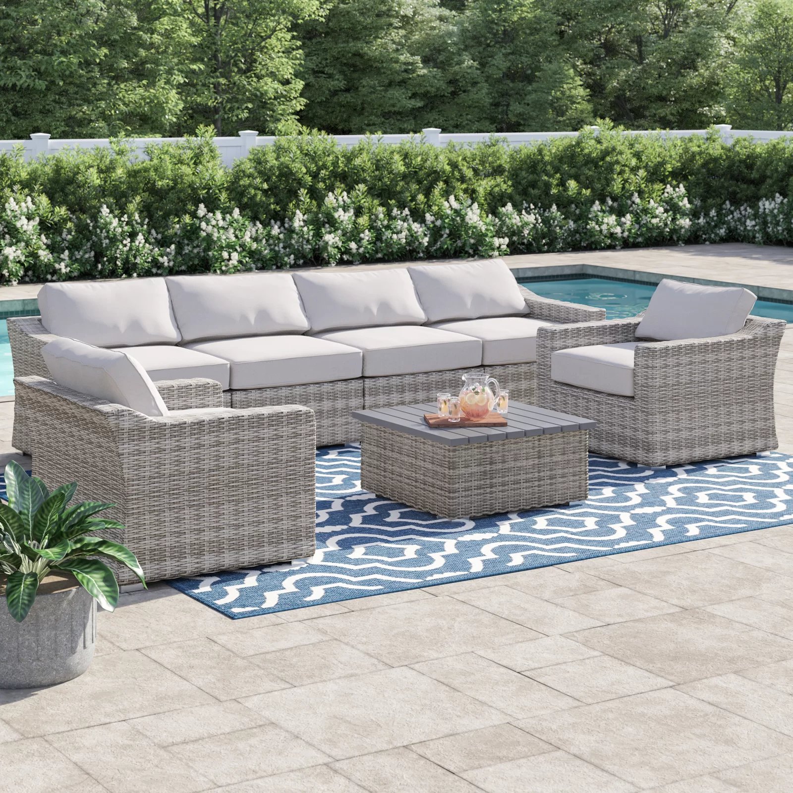 6 Person All Weather Sectional Seating Group With Cushions - Gray Mix - Image 2