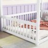 Full Size Canopy Frame Floor Bed With Fence, Guardrails - White - Image 4