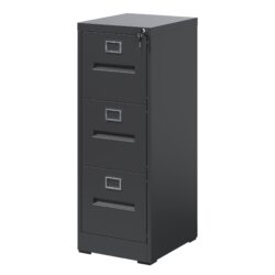 Premium Metal 3 Drawer File Cabinet With Lock For A4 Legal / Letter Size Storage, Steel - Brushed Nickel