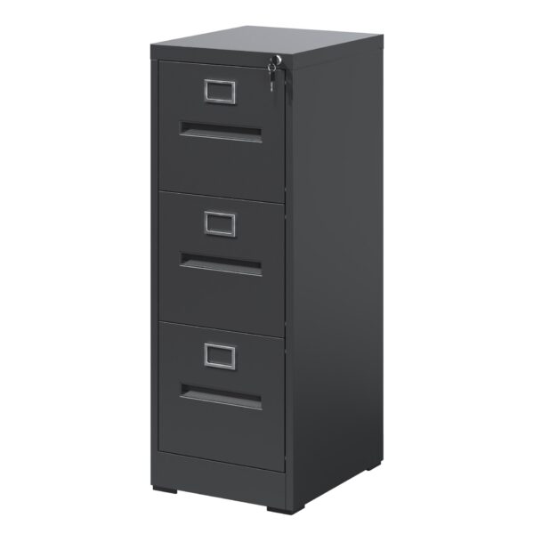 Premium Metal 3 Drawer File Cabinet With Lock For A4 Legal / Letter Size Storage, Steel - Brushed Nickel