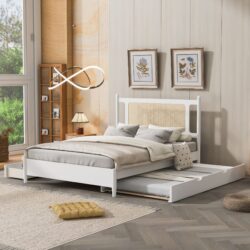 Queen Size Platform Bed With 2 Big Drawers Twin Size Trundle - White
