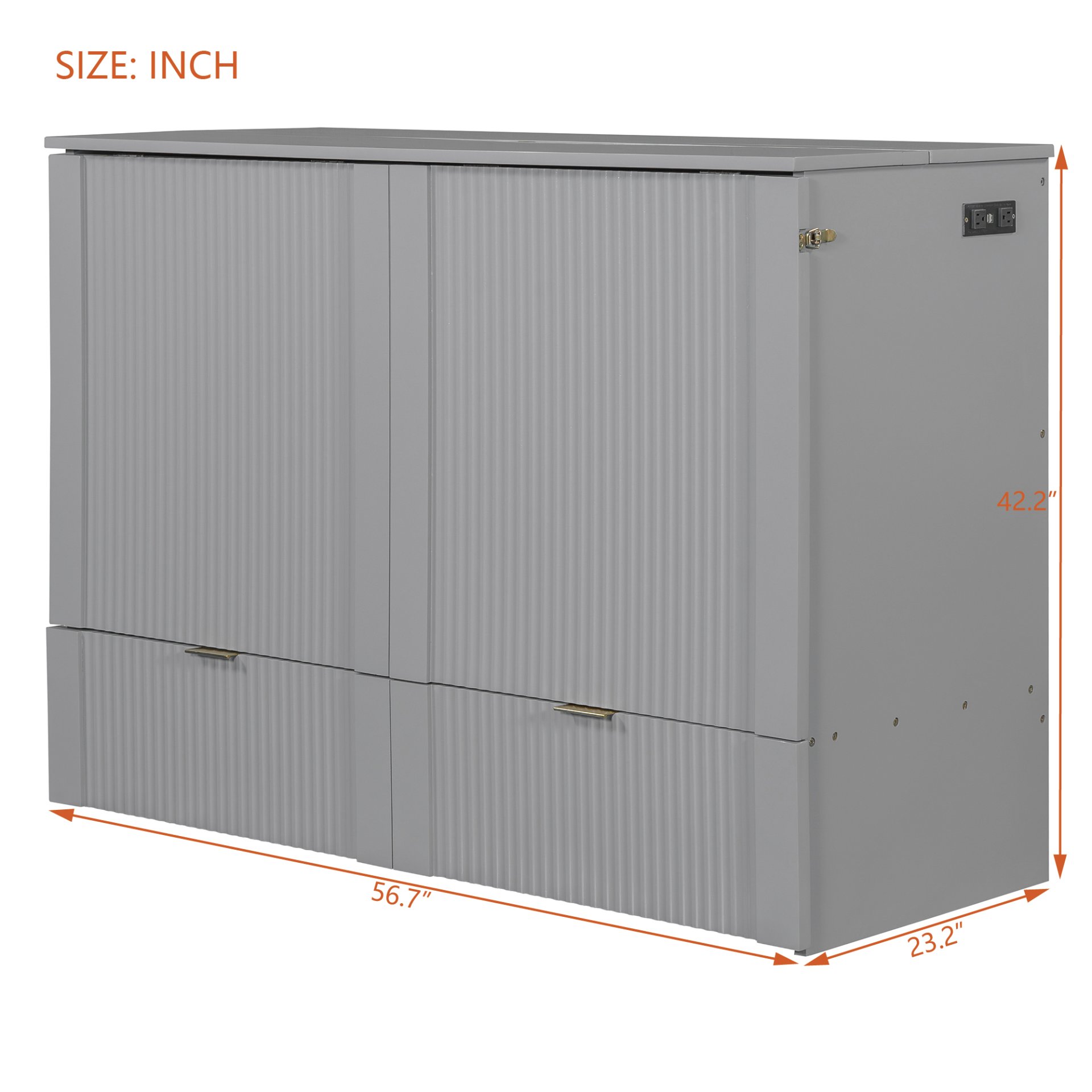 Full Size Murphy Bed With Drawer And A Set Of Sockets & USB Ports, Pulley Structure Design - Gray - Image 11
