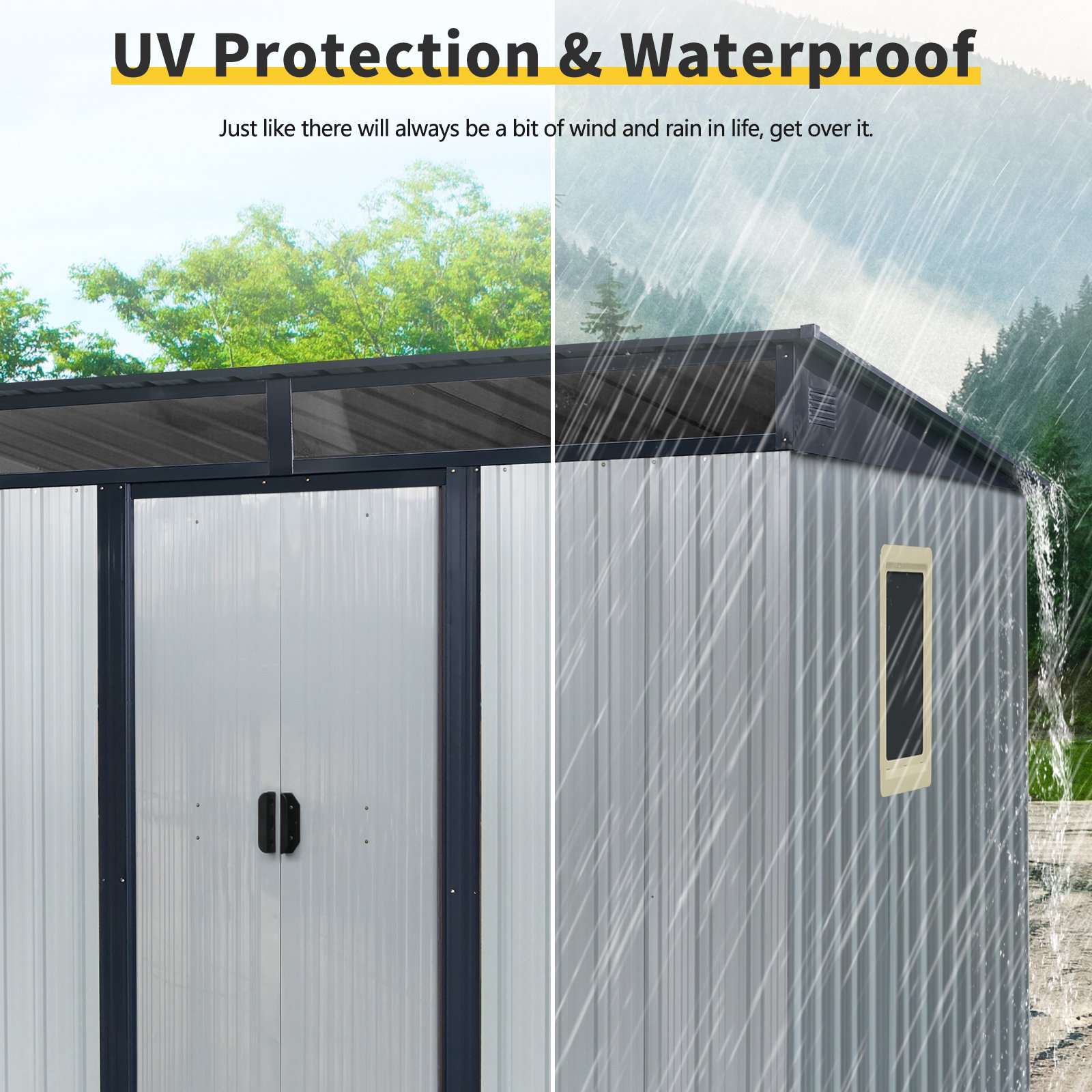 8 Ft X 6 Ft Outdoor Metal Storage Shed With Window And Transparent Plate For Garden, Lawn - White / Black - Image 7