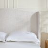 Hannah - Queen Upholstered Wingback Bed Size, Tall Headboard Upholstered Queen Bed, Premium Textured Canvas Chenille Look, Minimalist Designs, No Box Spring Needed - Ivory - Image 8