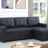 Upholstered Pull Out Sectional Sofa With Chaise - Black - Image 14