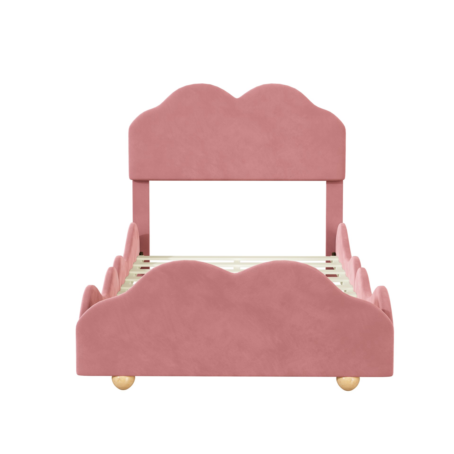Twin Size Upholstered Platform Bed With Cloud Shaped Board - Dark Pink - Image 4