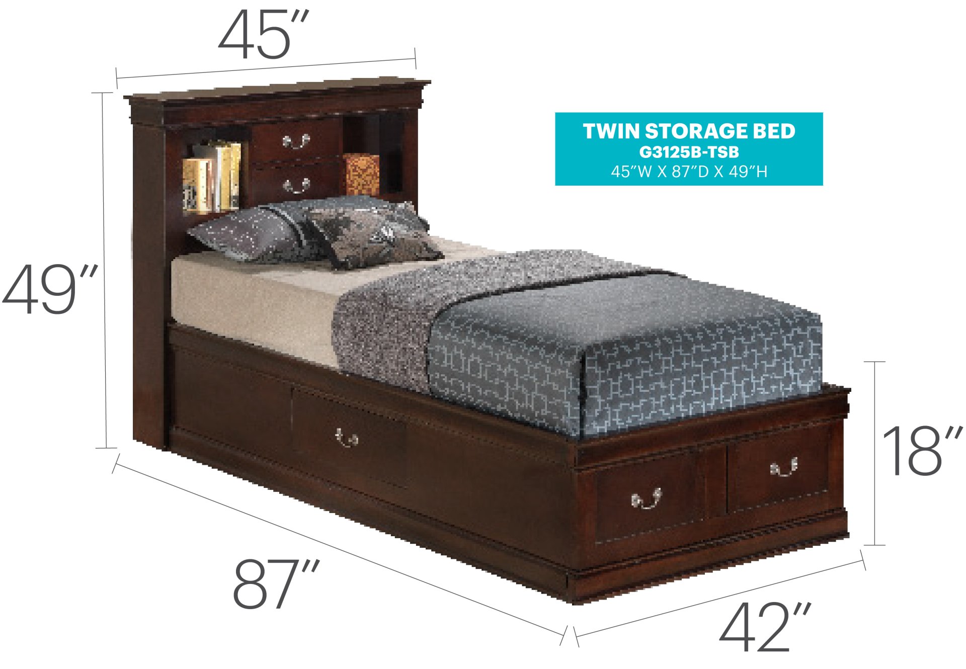 Louis Phillipe - Twin Storage Bed - Cappuccino - Image 6