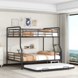 Full Long Over Queen Bunk Bed With Twin Size Trundle - Black
