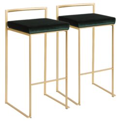Fuji - Contemporary / Glam Stackable Barstool (Set of 2) - Gold / Green