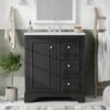 Bathroom Vanity Cabinet With Ceramic Basin, 3 Drawers And Adjustable Shelves - Black - Image 4