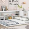 Full Floor Bed With L-Shaped Bookcases, Sliding Doors, Without Slats - White - Image 6