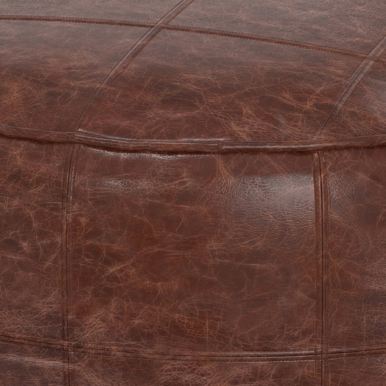 Connor - Round Coffee Table Pouf - Distressed Brown - Image 3