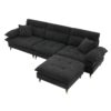 L Shaped Convertible Sectional Sofa 4 Seat Tufted Couch Set With Two Tone Adjust Legs Cloud Movable Ottoman - Black - Image 4