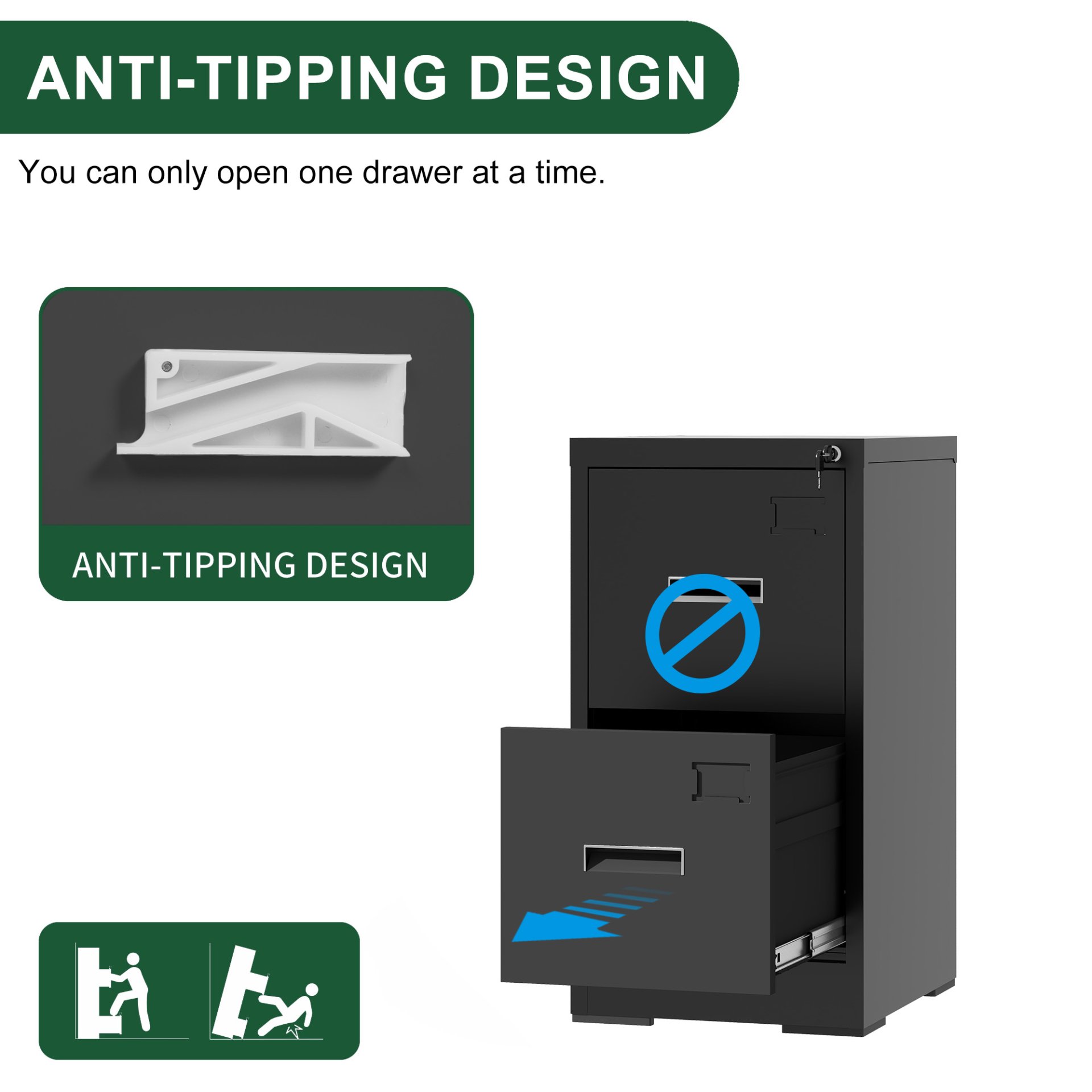 Modern 2 Drawer Metal Vertical File Cabinet With Lock And Card Slot For Office And Home Use - Black - Image 12