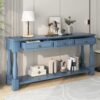 Console Table Long Console Table With Drawers And Shelf For Entryway, Hallway, Living Room - Navy - Image 5
