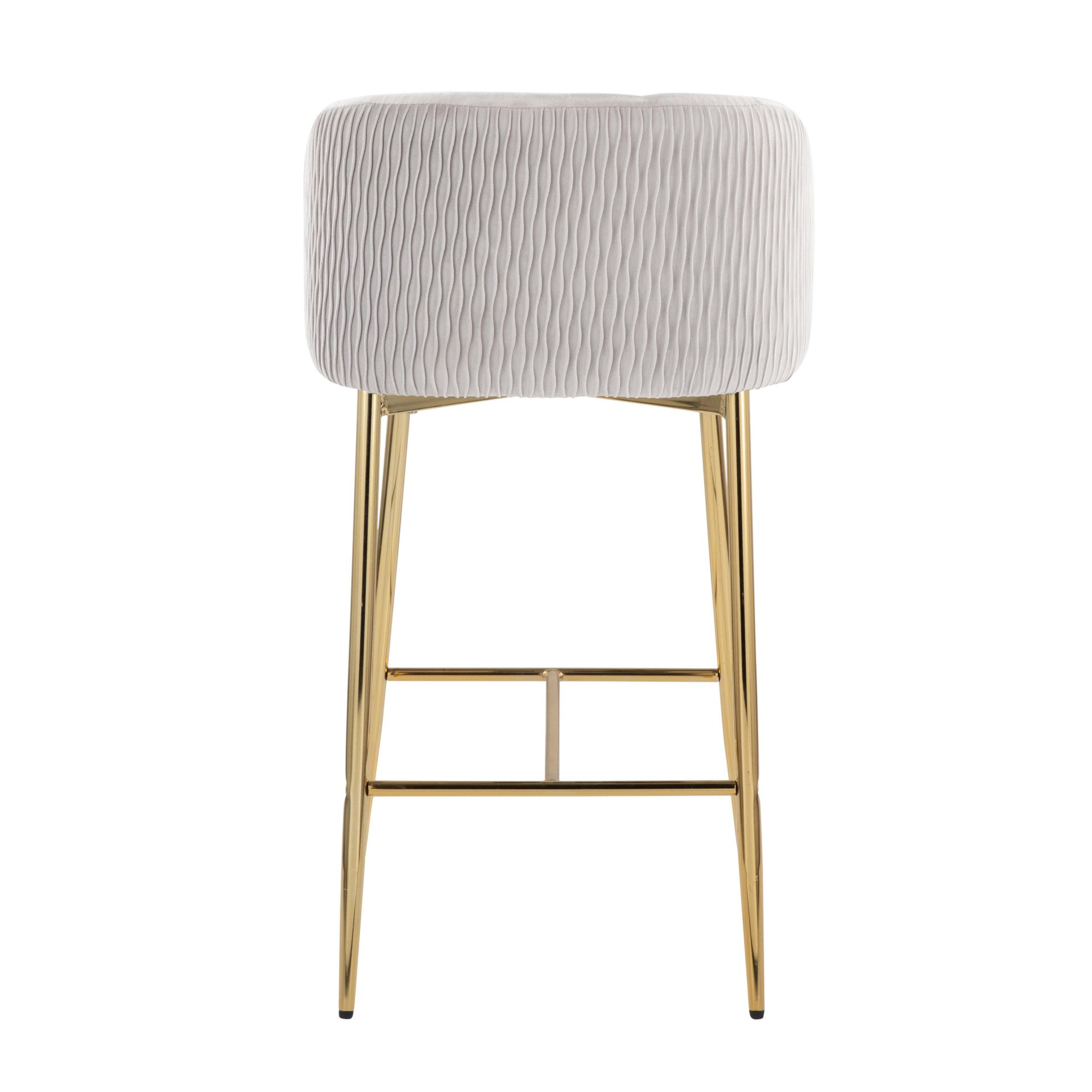 Fran - Pleated Waves Contemporary Fixed Height Counter Stool (Set of 2) - Gold / Silver - Image 5