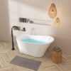 Freestanding Bathtub Modern Stand Alone Soaking Bathtub - Brushed Nickel Drain And Minimalist Linear Design Overflow Included, Cupc Certified - White - Image 4