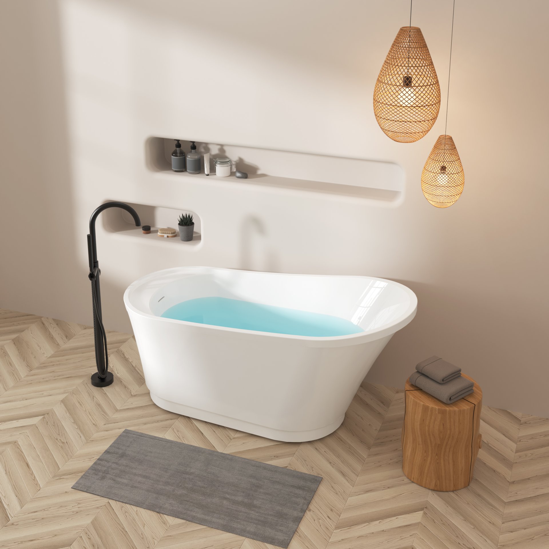 Freestanding Bathtub Modern Stand Alone Soaking Bathtub - Brushed Nickel Drain And Minimalist Linear Design Overflow Included, Cupc Certified - White - Image 4