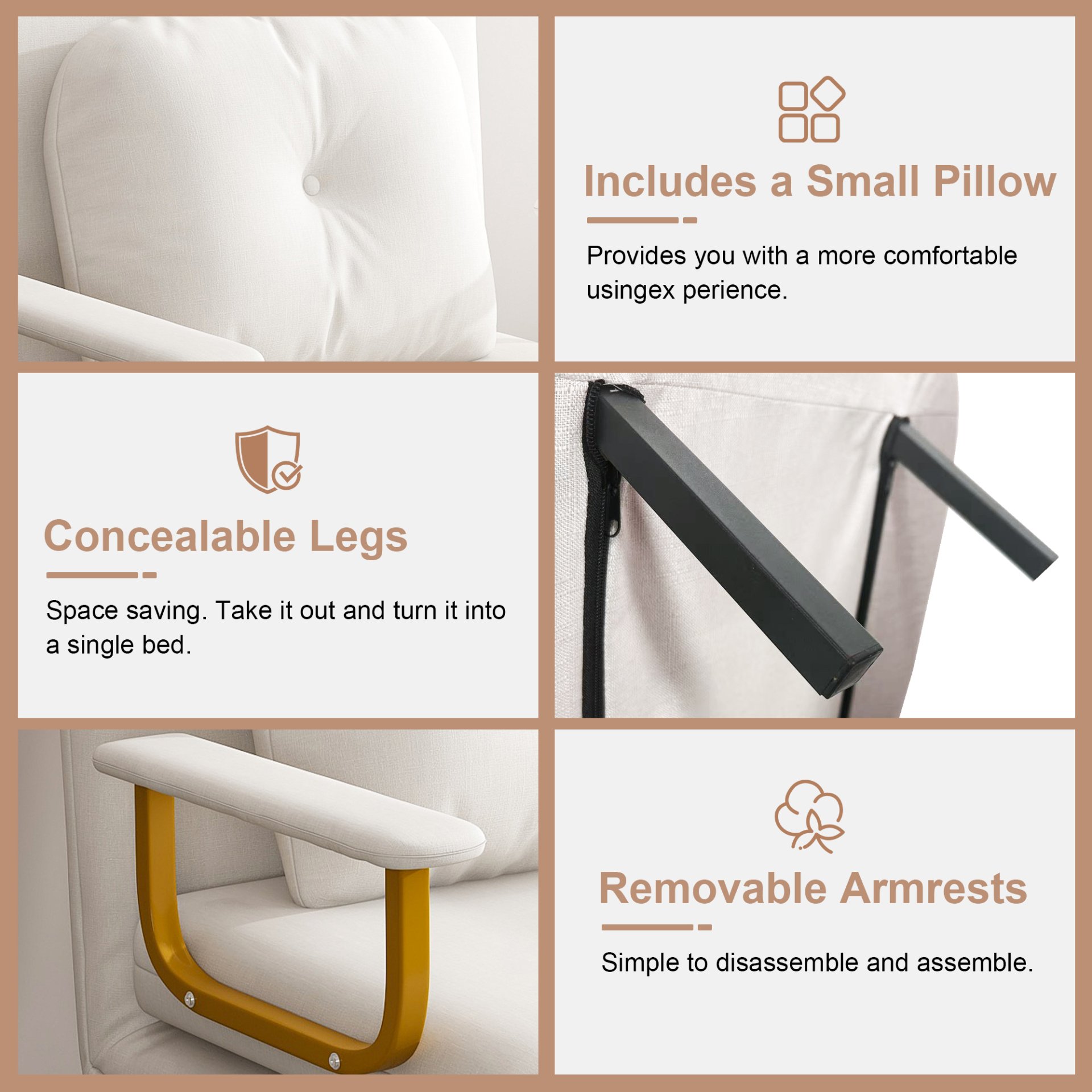 3 In 1 Convertible Folding Sofa Bed With Adjustable Backrest And Pillow - White - Image 14