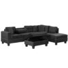 Modern Sectional Sofa With Storage Ottoman, L - Shape Couch With 2 Pillows And Cup Holders - Black - Image 23