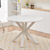 Table Mid-Century Dining Table For 4 - 6 People With Round MDF Table Top, Pedestal Dining Table, End Table Leisure Coffee Table, Cross Leg - White - Image 2