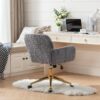 Office Chair, Artificial Rabbit Hair Home Office Chair With Golden Metal Base, Adjustable Desk Chair Swivel Office Chair, Vanity Chair - Gray - Image 19