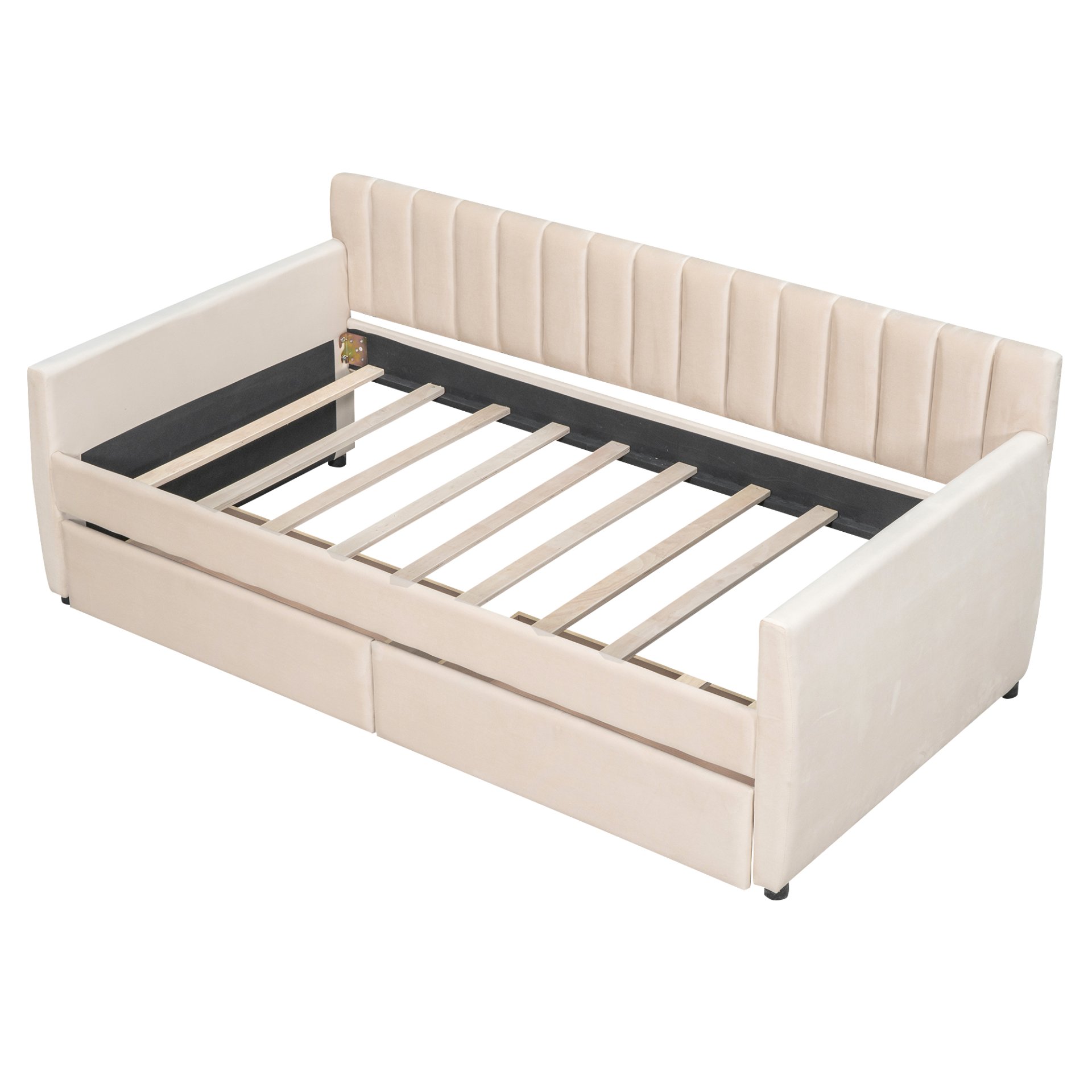 Twin Size Upholstered Daybed & Drawers, Slat Support - Beige - Image 6
