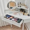 Modern Corner Makeup Vanity Desk With Large Storage, LED Mirror & Stool, Adjustable Brightness, Space Saving - White - Image 18