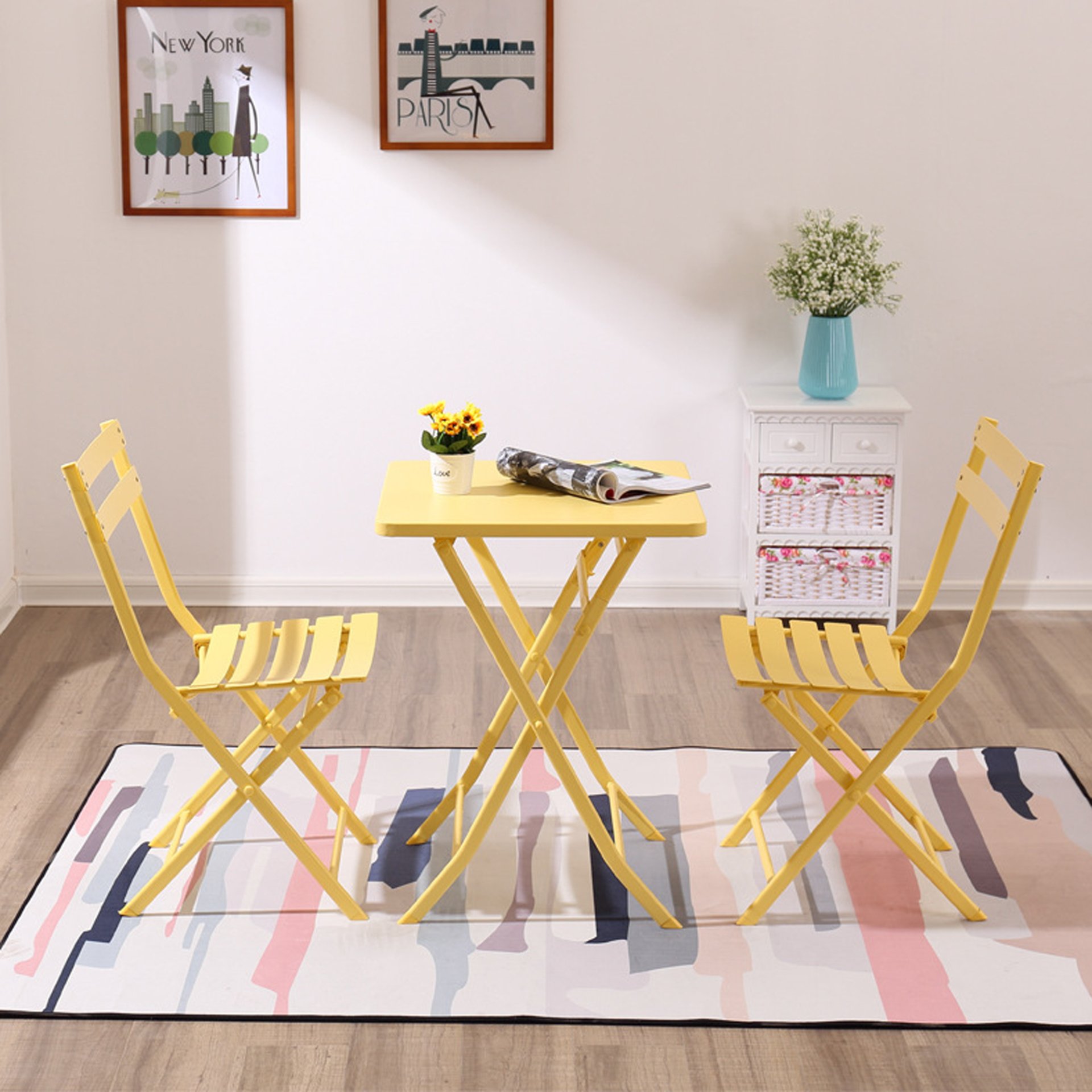 3 Piece Patio Bistro Set Of Foldable Square Table And Chairs - Yellow - Image 6
