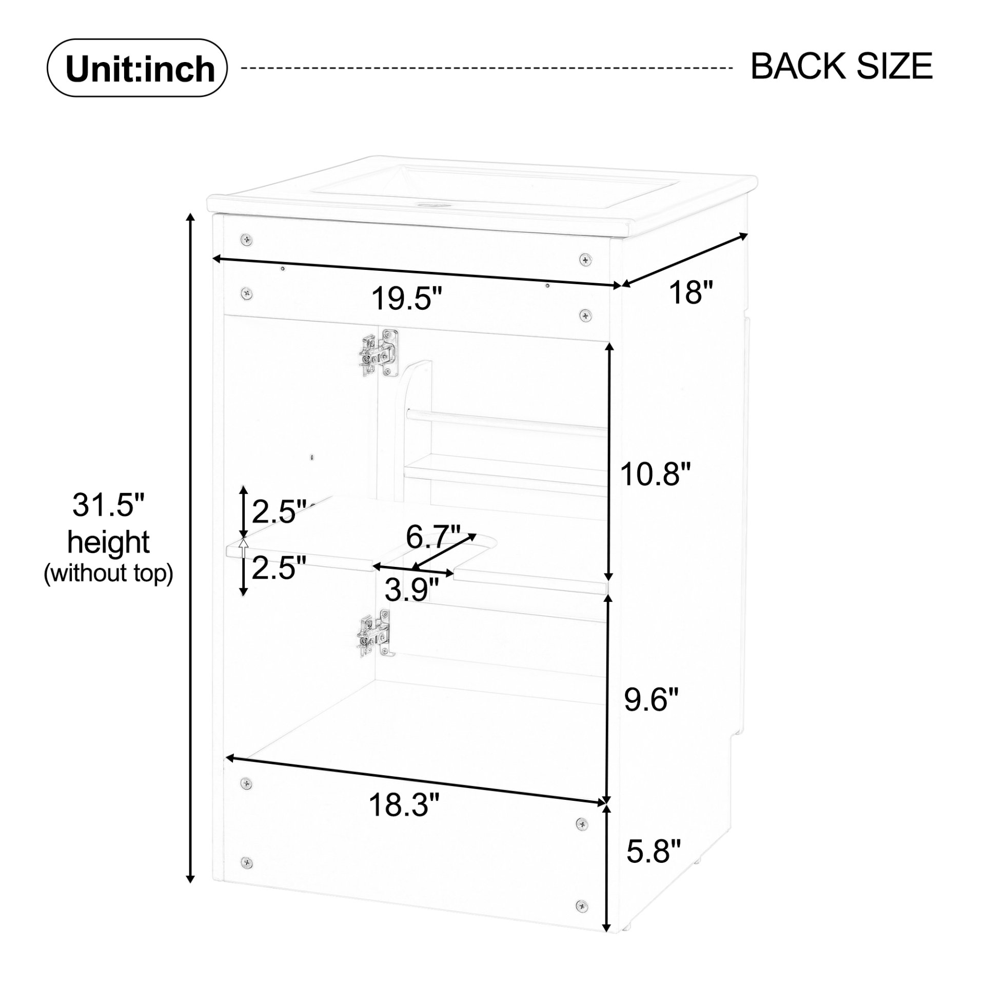 20" Bathroom Vanity With Sink, Freestanding Cabinet With Door Shelf And Adjustable Shelf, And Ceramic Construction - Black - Image 9
