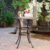 Traditional Style Cast Aluminum Bar Table With Lattice Design And Umbrella Holder - Bronze - Image 2
