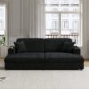 Oversized Loveseat Chaise Lounge Sectional Sofa Bed Corduroy Sleeper Sofa With 2 USB Ports, 2 Cup Holders And 2 Throw Pillows For Living Room And Bedroom - Black - Image 8