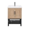 Modern Freestanding Bathroom Vanity With Ceramic Sink, Hot And Cold Faucet, 2 Door Cabinet & Open Iron Shelf, Magnesium Oxide And Iron Frame - Natural - Image 7