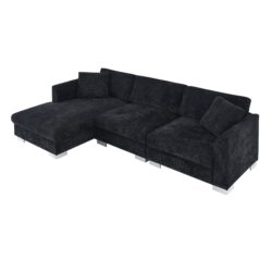 Modern Cloud Sectional Sofa L Shaped Luxury Couch Set With 2 Free Pillows 4 Seat With Oversized Chaise - Black
