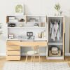 2 Door Storage Desk Wardrobe For Bedroom With Shelves And Drawers - Natural - Image 15