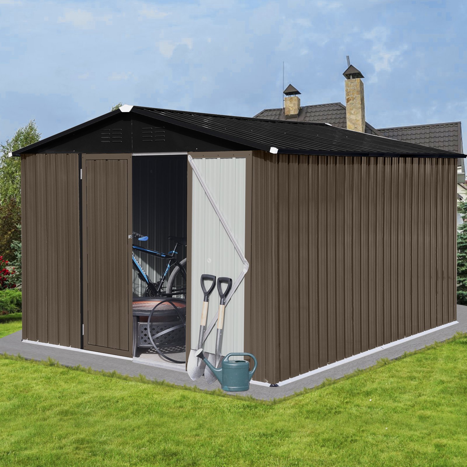 10'X8' Garden Sheds Outdoor Storage Sheds - Brown / Black - Image 2