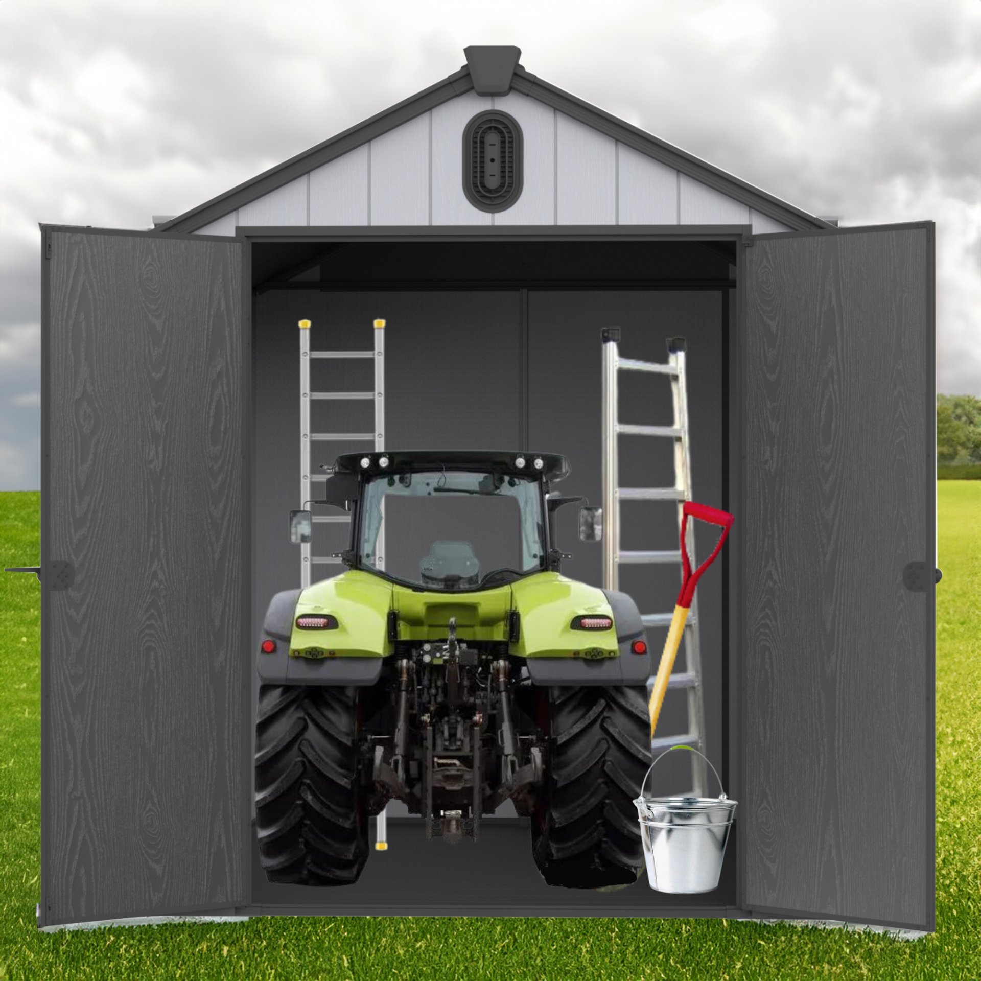 Modern Resin Plastic Storage Shed 6X8Ft For Backyard Garden Tool Storage - Black / Gray - Image 10