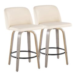 Toriano - Contemporary Fixed Height Counter Stool & Swivel And Round Footrest (Set of 2) - Light Gray / Cream