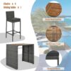 5 Pieces Outdoor Patio Wicker Bar Set, Bar Height Chairs With Non-Slip Feet And Fixed Rope, Removable Cushion, Acacia Wood Table Top - Brown / Gray - Image 11