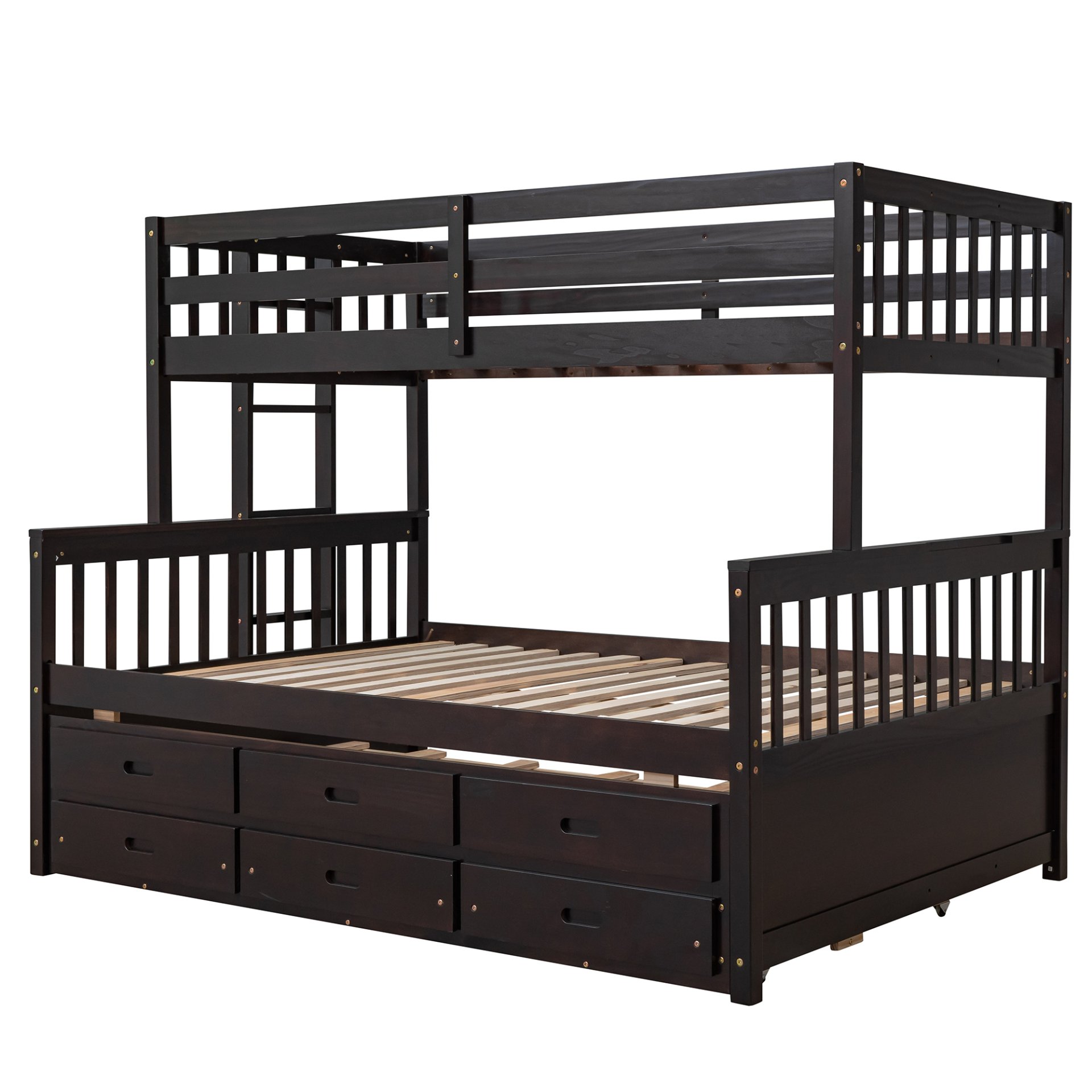 Twin Over Full Bunk Bed With Twin Size Trundle, With Drawers For Bedroom - Espresso - Image 9