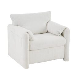 Fixed Modern Accent Chair Single Seater Plush Chenille Lounge Chair With High Resilience Cushion - Ivory White