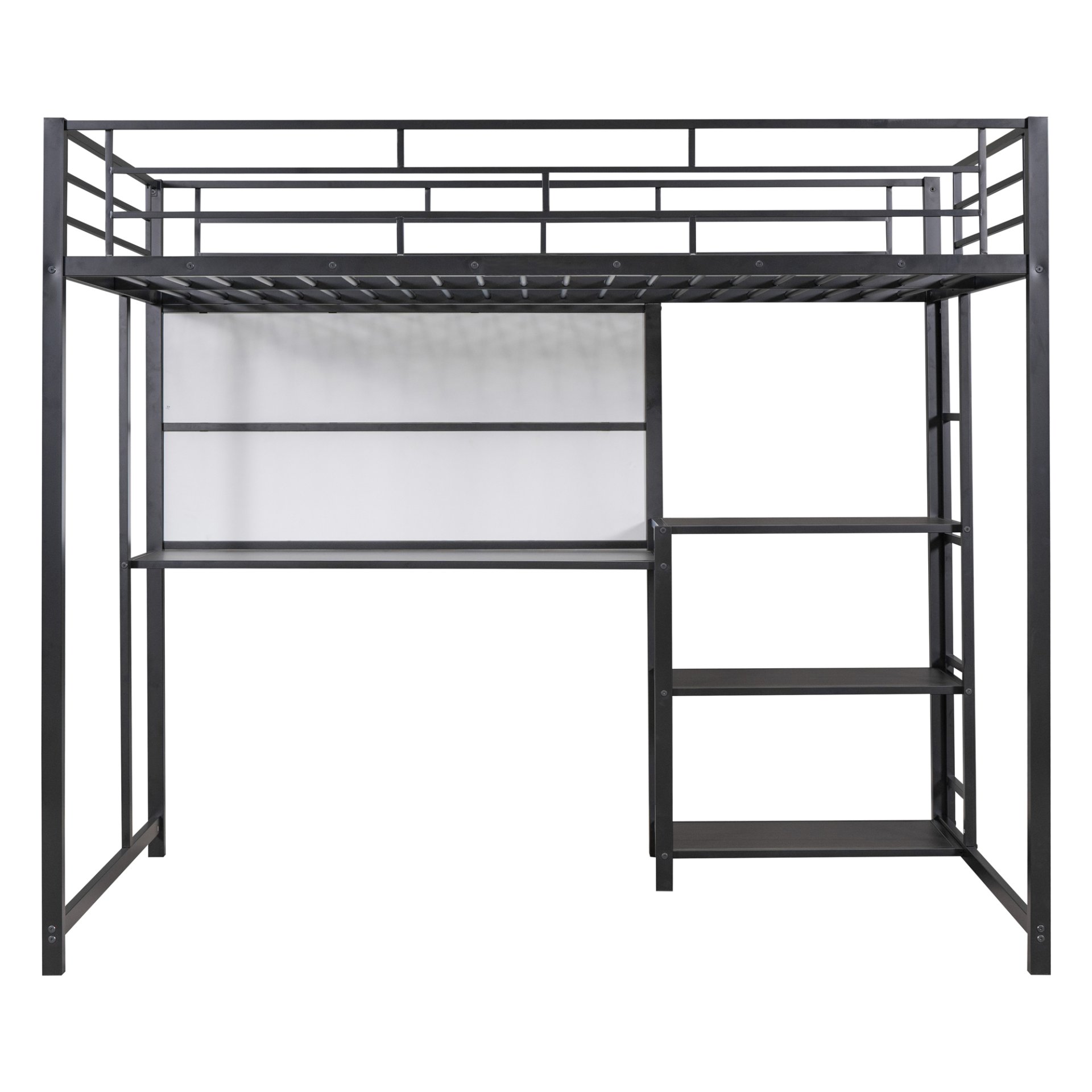 Full Size Loft Bed With Desk And Whiteboard, With 3 Shelves And Ladder - Black - Image 4