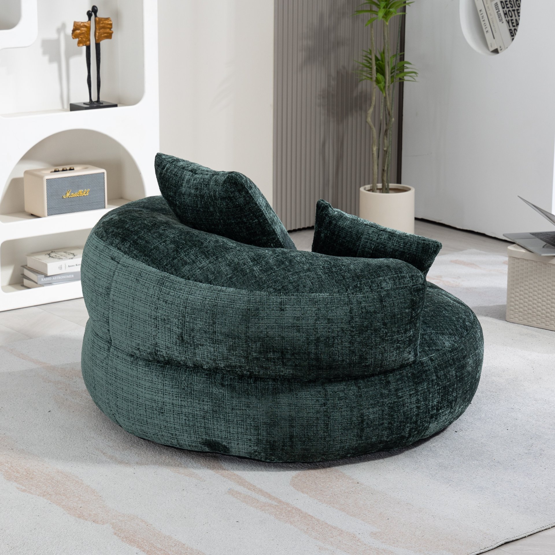 Chenille High Back Bean Bag Chair Couch With 3 Pillows, Indoor & Outdoor, Single Gaming Sofa For Bedroom - Emerald - Image 10