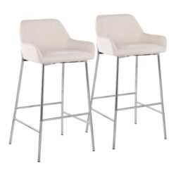 Daniella - Contemporary Fixed Height Bar Stool (Set of 2) - Chrome / Cream